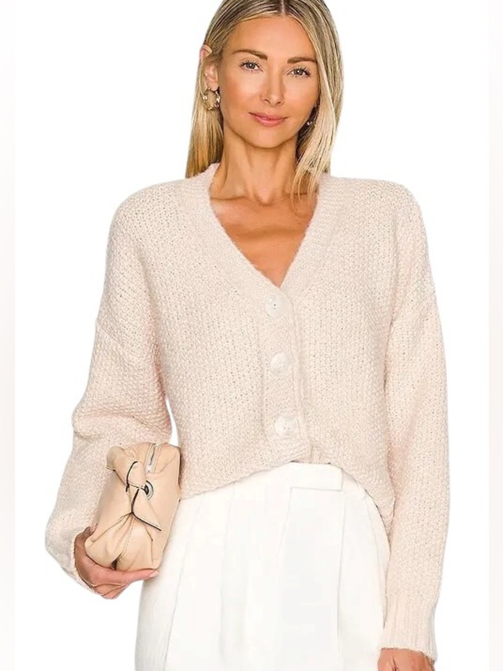 Lovers + Friends Lili Button Front Fuzzy Knit Cropped Cardigan - XS
